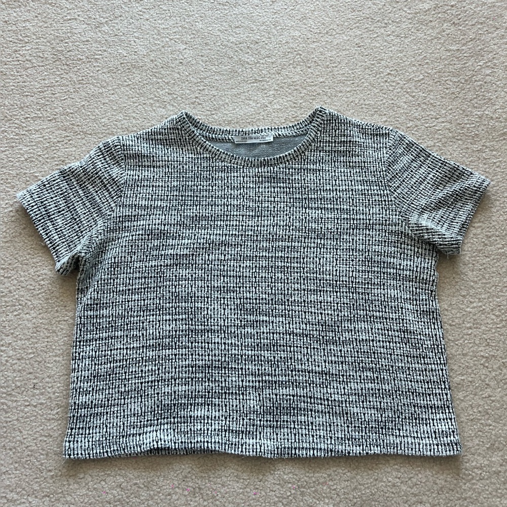 Zara Trafaluc Black and White Marled Knit Tee